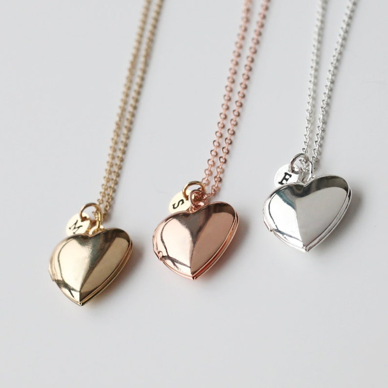 Locket Necklace Gold Heart Locket Initial Necklace Gift for Etsy
