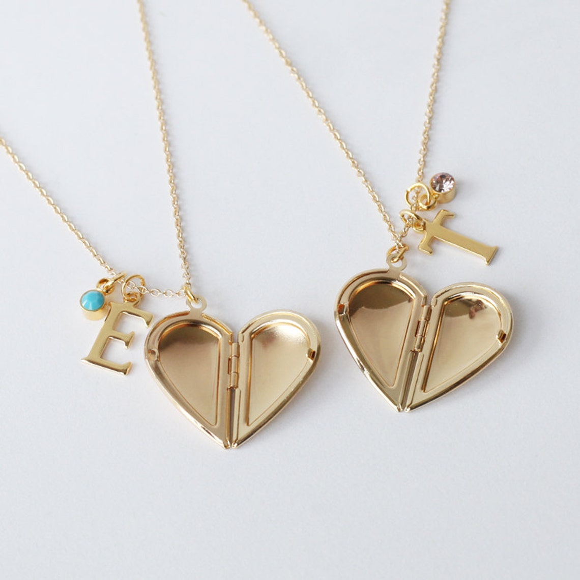 Gold half heart locket Necklaces love locket initial | Etsy