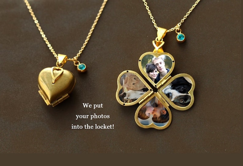 mother's Day gift vintage heart locket Necklaces Family locket, Four Photos Heart Locket, Clover locket, BirthStone necklace, gift for mom 