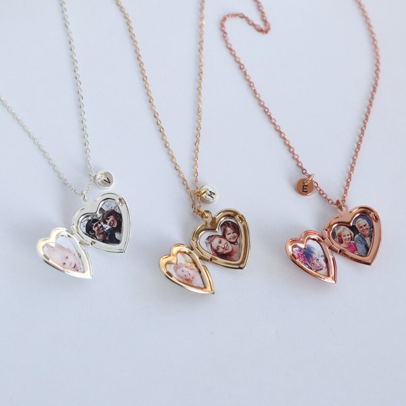 Locket Necklace Gold Heart Locket Initial Necklace Gift for Etsy