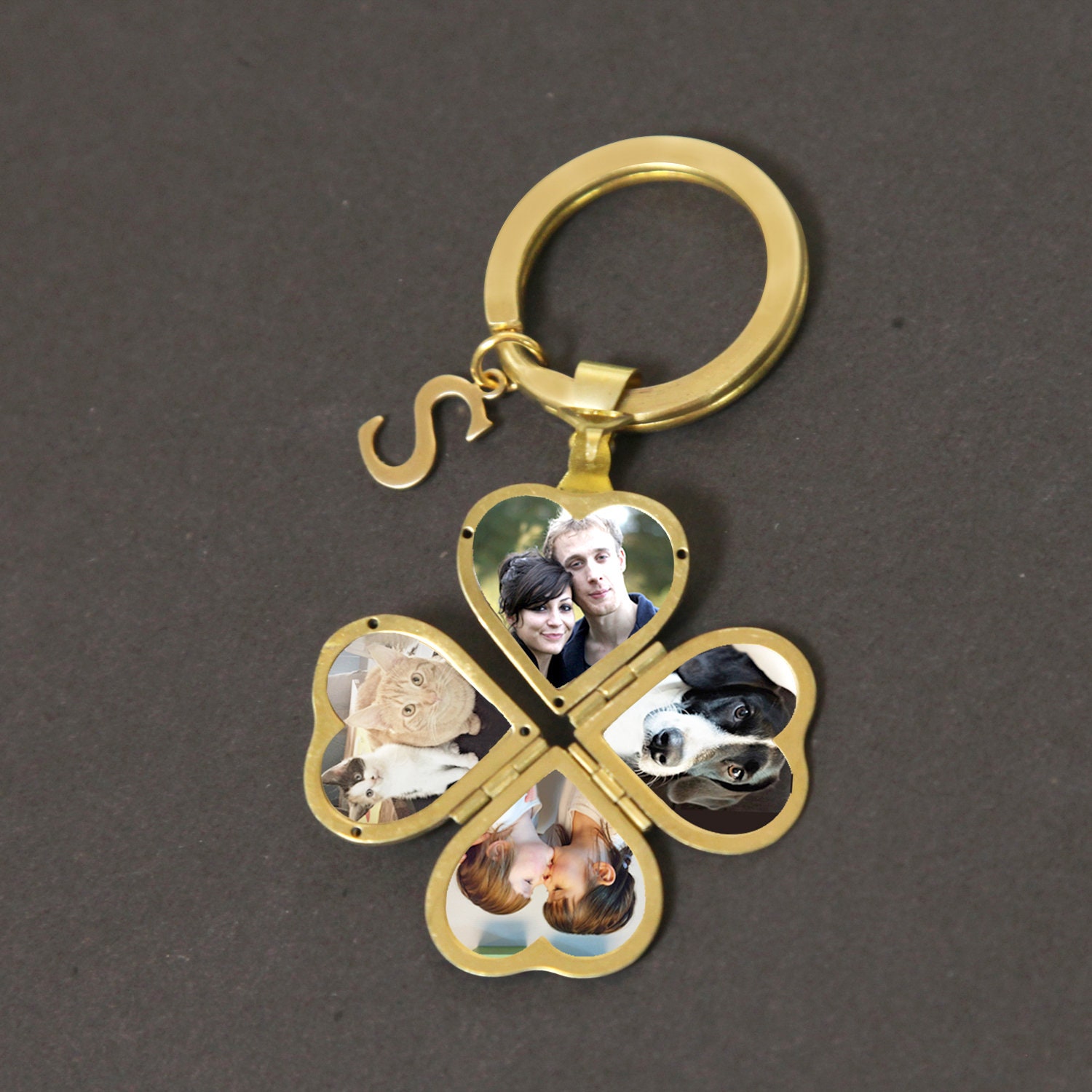 Heart locket keychain with photo Family locket for dad Four | Etsy