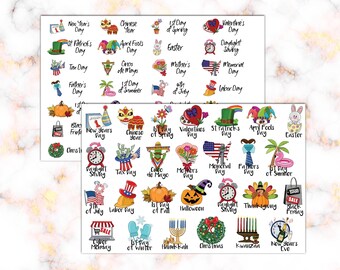 Pegatinas de vacaciones de calendario / Pegatinas de planificador / Iconos de vacaciones de calendario