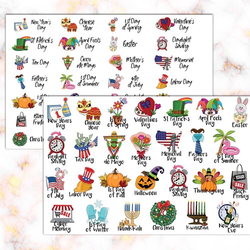 Calendar Holiday Stickers | Planner Stickers | Calendar Holiday Icons