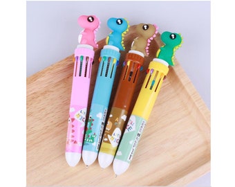 Dinosaur Ballpoint Pen Multifunction | 10 Colors Pen | Colorful Ball Pen | Cute Office School Stationery