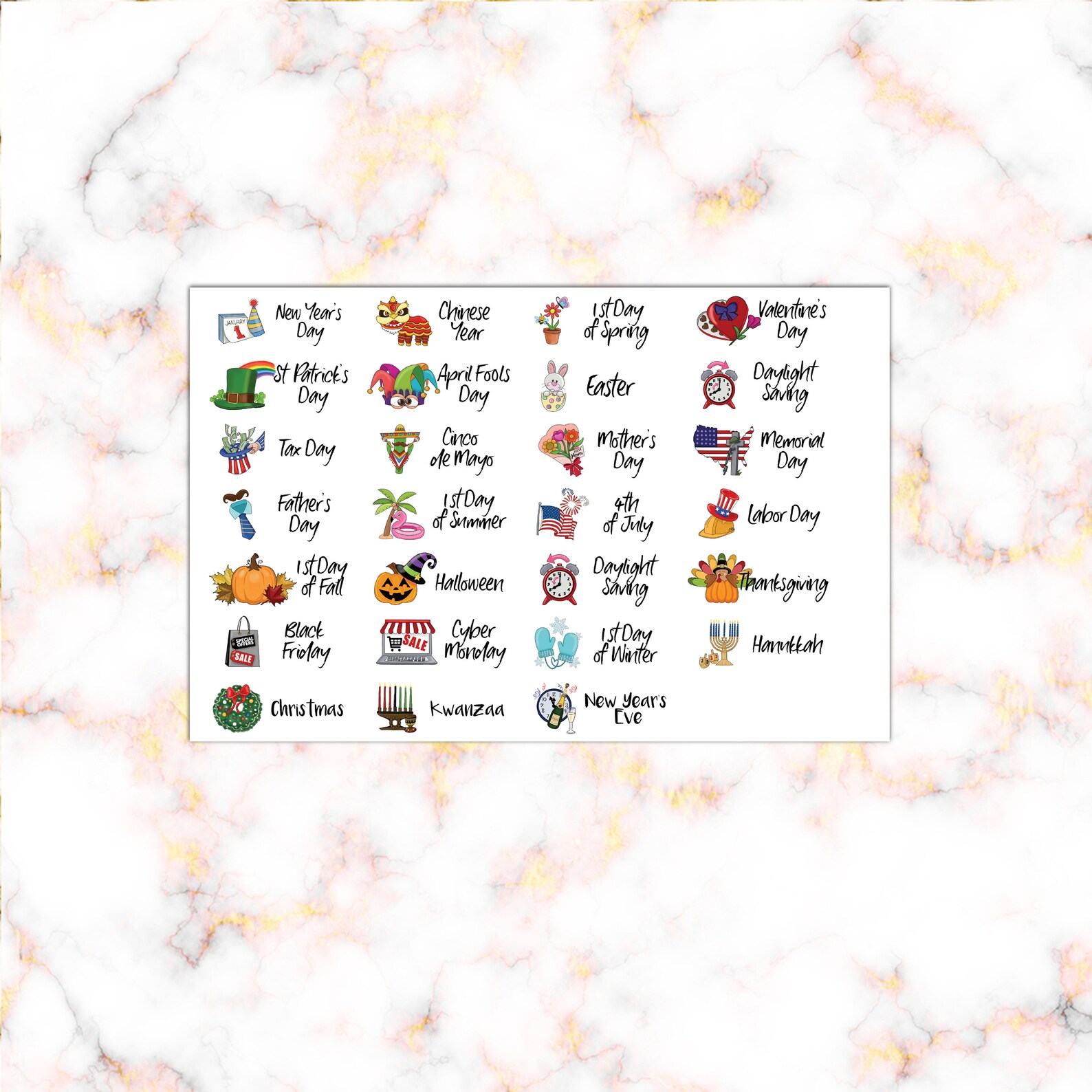 Calendar Holiday Stickers Planner Stickers Calendar Etsy