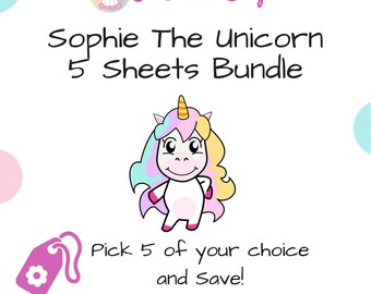 Planner Sticker Kit Bundle | 4 Sophie the Unicorn Activities of your Choice | Matte or Glossy