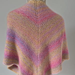 Hand knit multi colour brights - pink, yellow, purple, triangle shawl - Hand knit cotton mix yarn shawl - Handmade wrap - Multi colour scarf