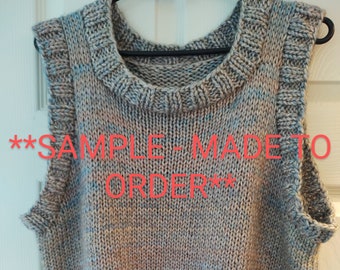 MADE TO ORDER - Hand knitted chunky vest top - Tank top - Sleeveless cotton yarn sweater - Round neck jumper - Chunky knit slipover