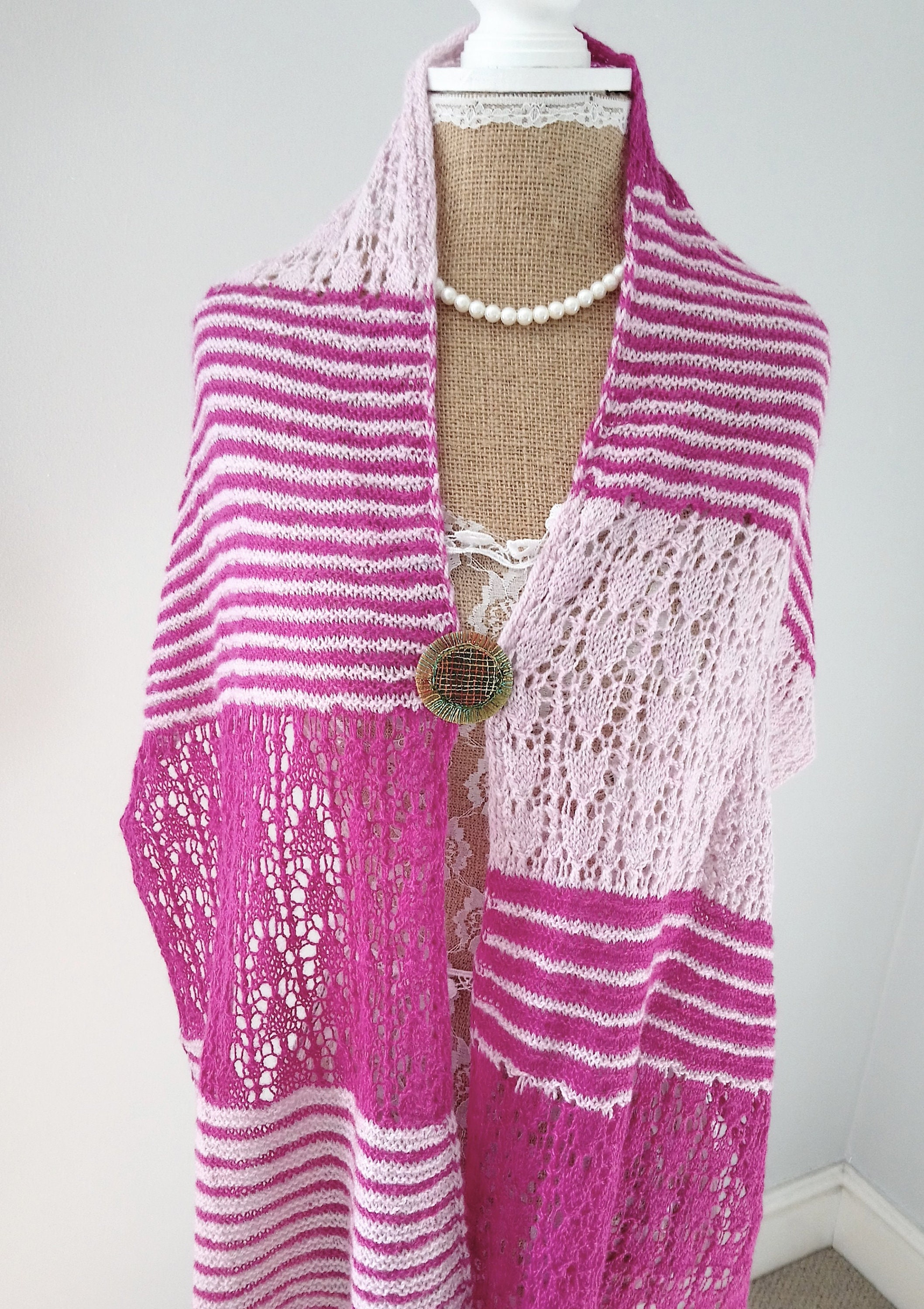 Hand Knitted Wide Lacy Scarf Lacy Knit Pink Scarf Knitted - Etsy