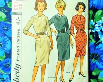 Simplicity sewing pattern - 1950s/1960s - Woman's Dress with Detachable Collar - Size 16  bust 36" - Mpn 4567 - Used & complete