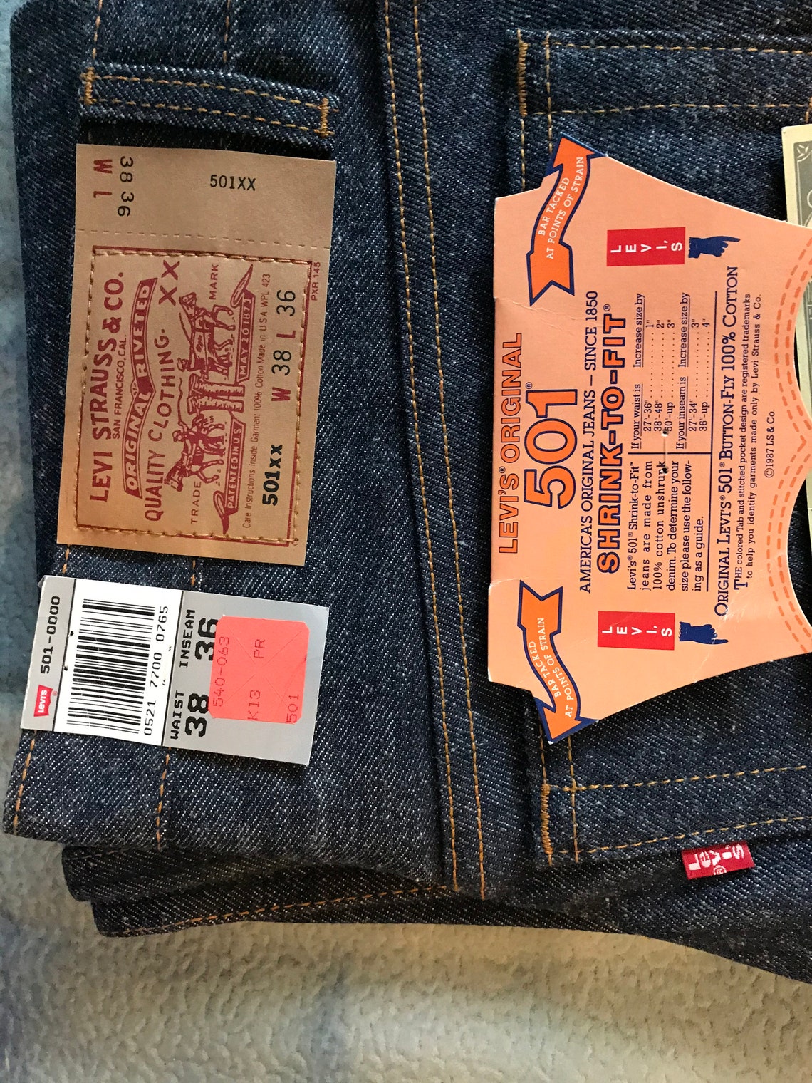 Vintage levis 501 jeans W38L36 1987 s made in USA Deadstock | Etsy