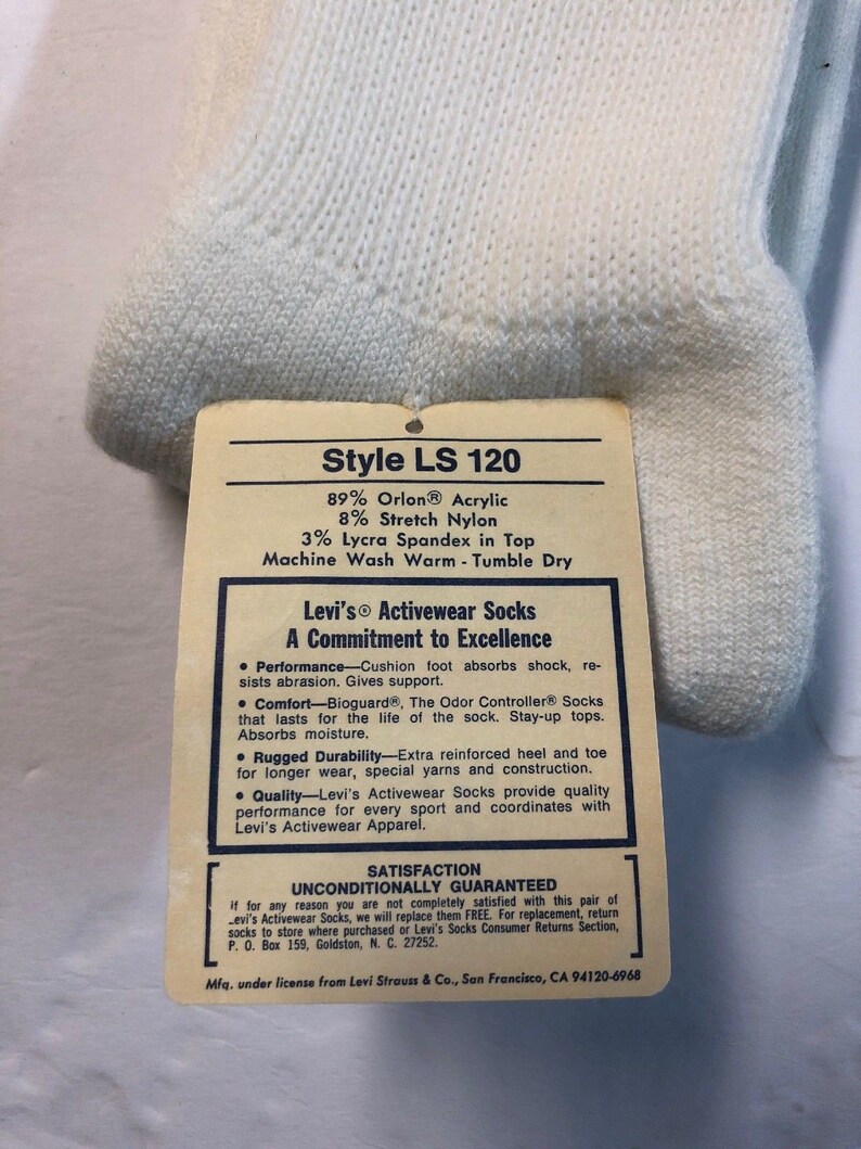 Vintage 1984/'s Levi/'s Socks Size 10-13 1 Pairs made in USA new 501 jeans