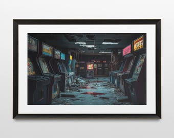 Signed Dystopian Arcade Art Print, Retro Sci-Fi Poster