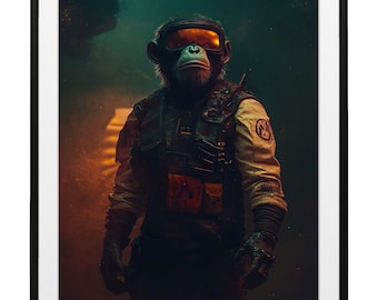 Sci-Fi Monkey Pilot Art Print, Dystopian Starfighter, Signed Limited Edition