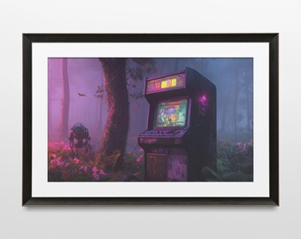 Retro Sci-Fi Arcade Art Print, Dystopian Landscape (Digital Download)