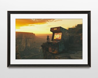 Sci-Fi Arcade Art Print: Retro Steampunk Dystopian Landscape (Digital Download)