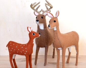 Deer Family Sewing Pattern: Woodland animals, father mother baby, Nursery Room Decor, DIY Craft Tutorial, Handmade gift idea, Felt ornament