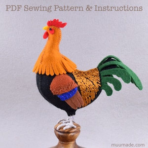 DIY Rooster Decor Pattern & Tutorial (English): Fun Craft for Adults. Felt Chicken sewing pattern, Farm Animal Decor, Unique Handmade Gift