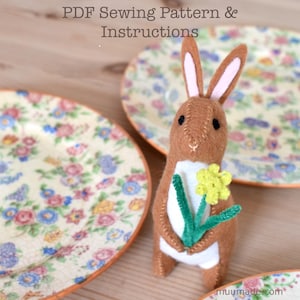 Rabbit Sewing Pattern: DIY Felt Bunny Ornament Tutorial in English (PDF Download)