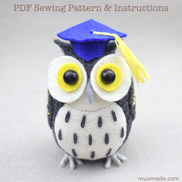 Owl Sewing Pattern, Felt Animal Pattern, DIY Craft, Stuffed Animal Pattern, Felt Toy, Handmade Gift, Felt Bird Ornament, Graduation gift