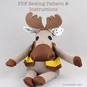 Moose & Reindeer Sewing Pattern: Soft Fabric Stuffed Animal Tutorial in English (PDF Pattern)