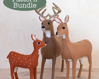 Deer Family Sewing Pattern Bundle: DIY Woodland Animal Decor, Felt Ornament Tutorials (PDF Pattern in English)