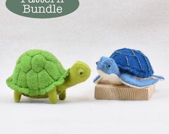 Felt Turtle Sewing Pattern Bundle: DIY Tortoise & Sea Turtle Craft Tutorials in English (PDF Download)