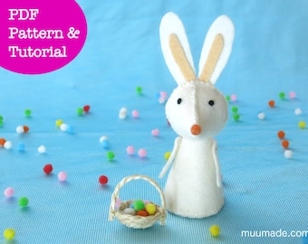 Bunny Rabbit Finger Puppet Sewing Pattern, Felt Hare, Easter bunny basket, Handmade toy gift, DIY sewing project, Easy animal pattern