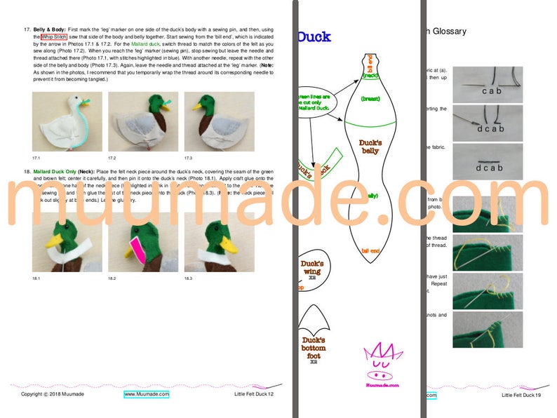 Duck Sewing Pattern, Felt Animal Pattern, Stuffed Animal, Handmade Gift, Mallard Duck, DIY Craft, Farmhouse decor, Handmade Bird Ornament image 5