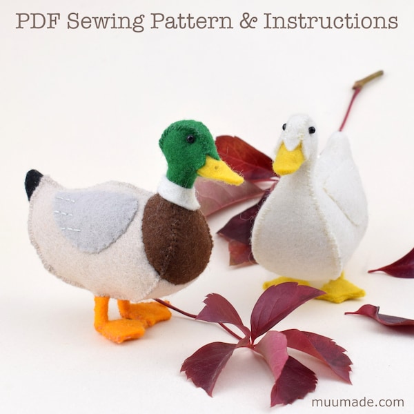 Duck Sewing Pattern, Felt Animal Pattern, Stuffed Animal, Handmade Gift, Mallard Duck, DIY Craft, Farmhouse decor, Handmade Bird Ornament