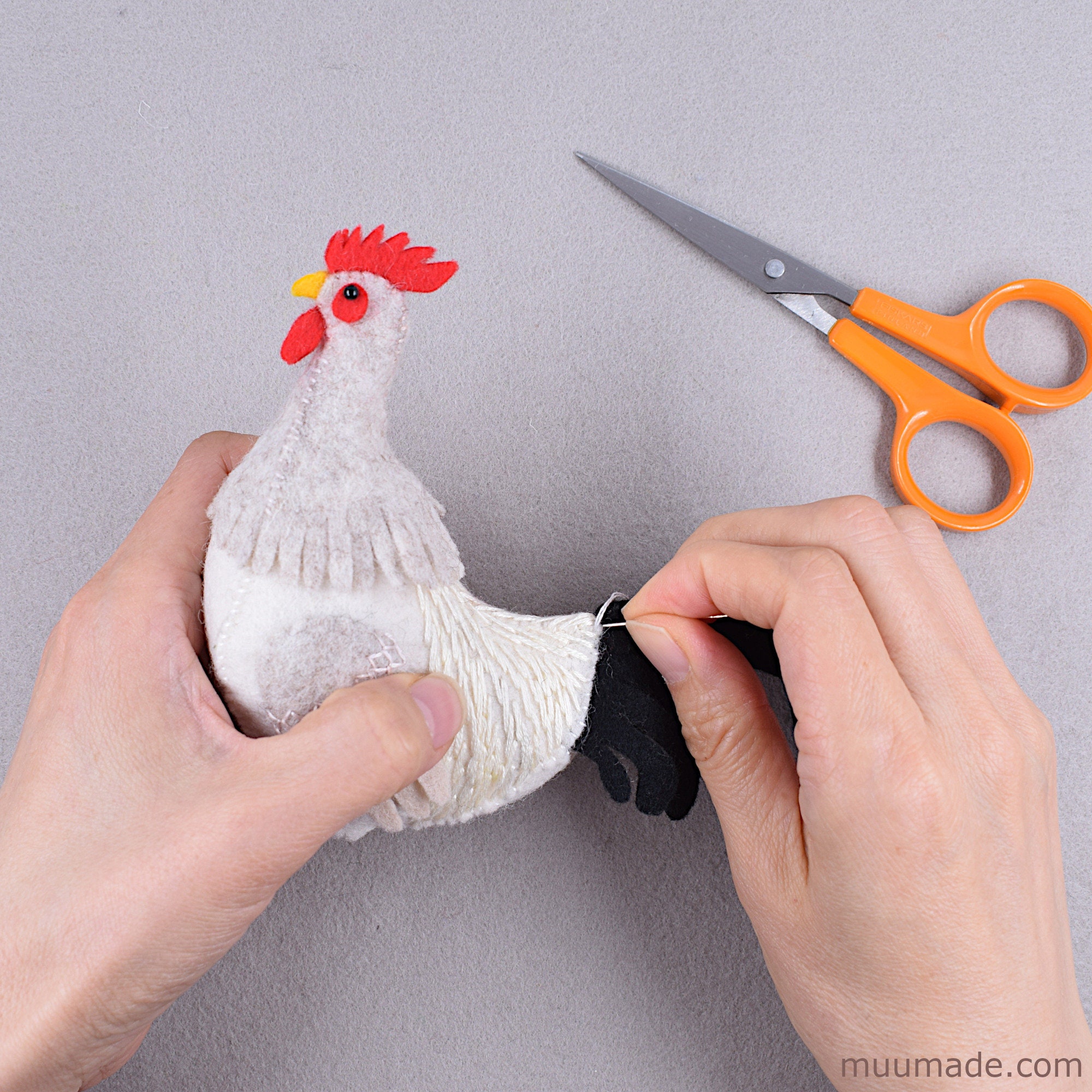 にわとりの型紙＆作り方：雄鶏＆雌鳥の2組セット｜手縫い用の実物大型
