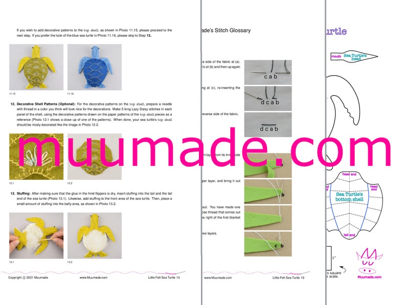 A felt sea turtle's sewing pattern & instructions is available for instant download from muumade.etsy.com.