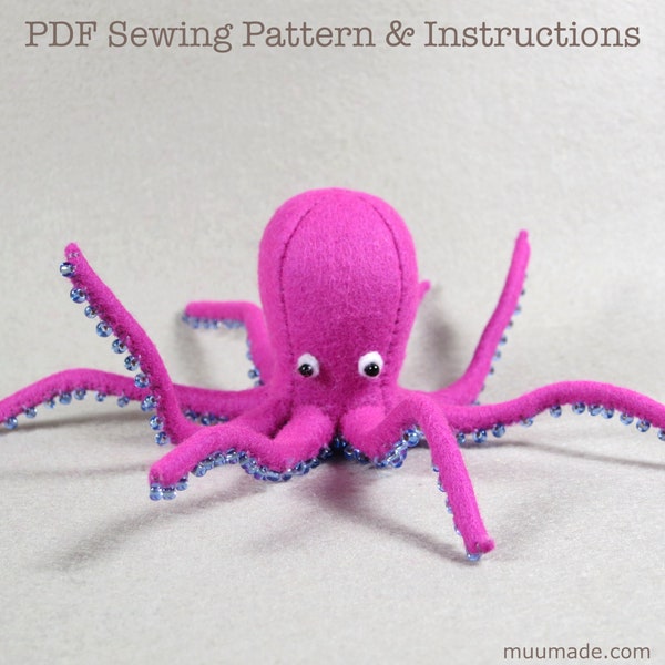 Octopus Sewing Pattern, Felt Animal Ornament, Unique Gift, DIY sewing project, Handmade Gift, Felt Toy, Sea Animal pattern, Nautical gift