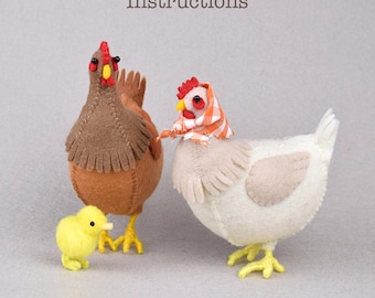 Felt Hen Sewing Pattern: DIY Farmhouse Decor Tutorial in English (PDF Pattern)