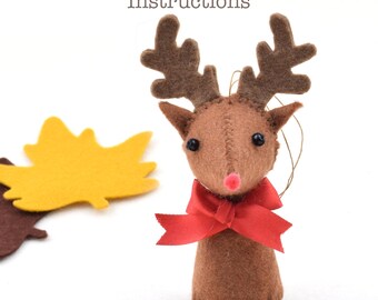 Felt Reindeer Sewing Pattern: Beginner-friendly Tutorial in English, Ornament, Finger Puppet (PDF Download)