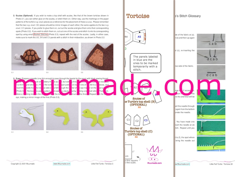 Felt turtle/tortoise sewing pattern & instructions is available for instant download from muumade.etsy.com.