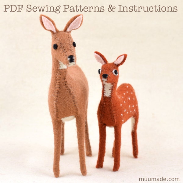 Deer Sewing Patterns: Doe & Fawn, Mother Baby Deer, Felt Animal Patterns, Felt Toy, Woodland Animal Patterns, Handmade Gift, Home Decor