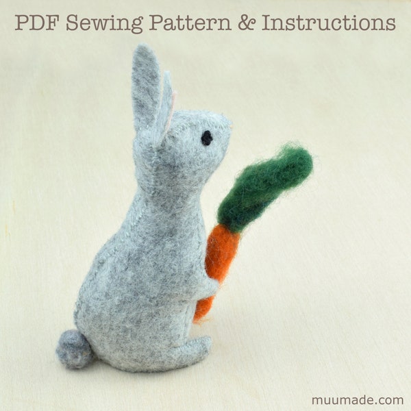 Rabbit Sewing Pattern Tutorial, Felt Bunny ornament, Stuffed Animal Pattern, Felt Craft, Rabbit Toy, handmade gift, Rabbit decor, Easter