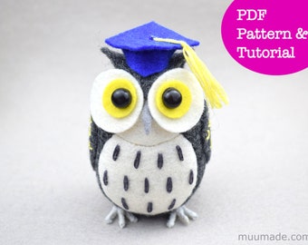 Owl Sewing Pattern, Felt Animal Pattern, DIY Craft Project, Stuffed Animal Pattern, Felt Toy, Handmade Gift, Felt Bird, Graduation gift