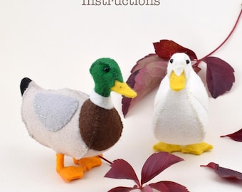 Duck Sewing Pattern & Tutorial: DIY Felt Animal, Realistic Bird Ornament (PDF Pattern in English)