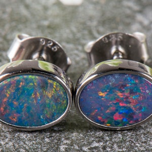 Australian Opal Doublet Stud Earrings. 09mm x 07mm.