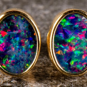 Luminous Australian Opal Golden Stud Earrings