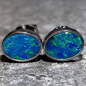 Australian Opal Doublet Stud Earrings. 09mm x 07mm.