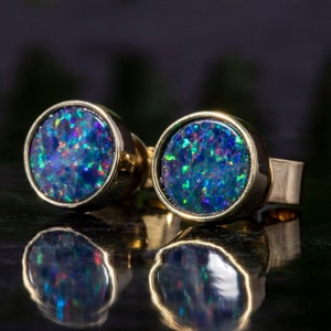 Luminous Australian Opal Golden Stud Earrings