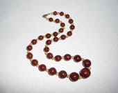 Vintage Czech Art Deco Chocolate Brown With Subtle Marble Effect Glass Agate Bead Necklace