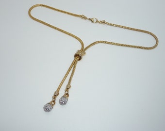 Stylish Vintage Gold Plated Lariat Style Rhinestone Crystal Two Drop Necklace