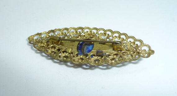 Vintage Early Czech Gold Tone with Blue Peking Gl… - image 5