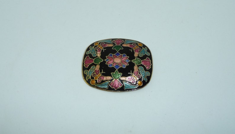 Vintage Cloisonne Enamel Butterfly /& Flowers Brooch