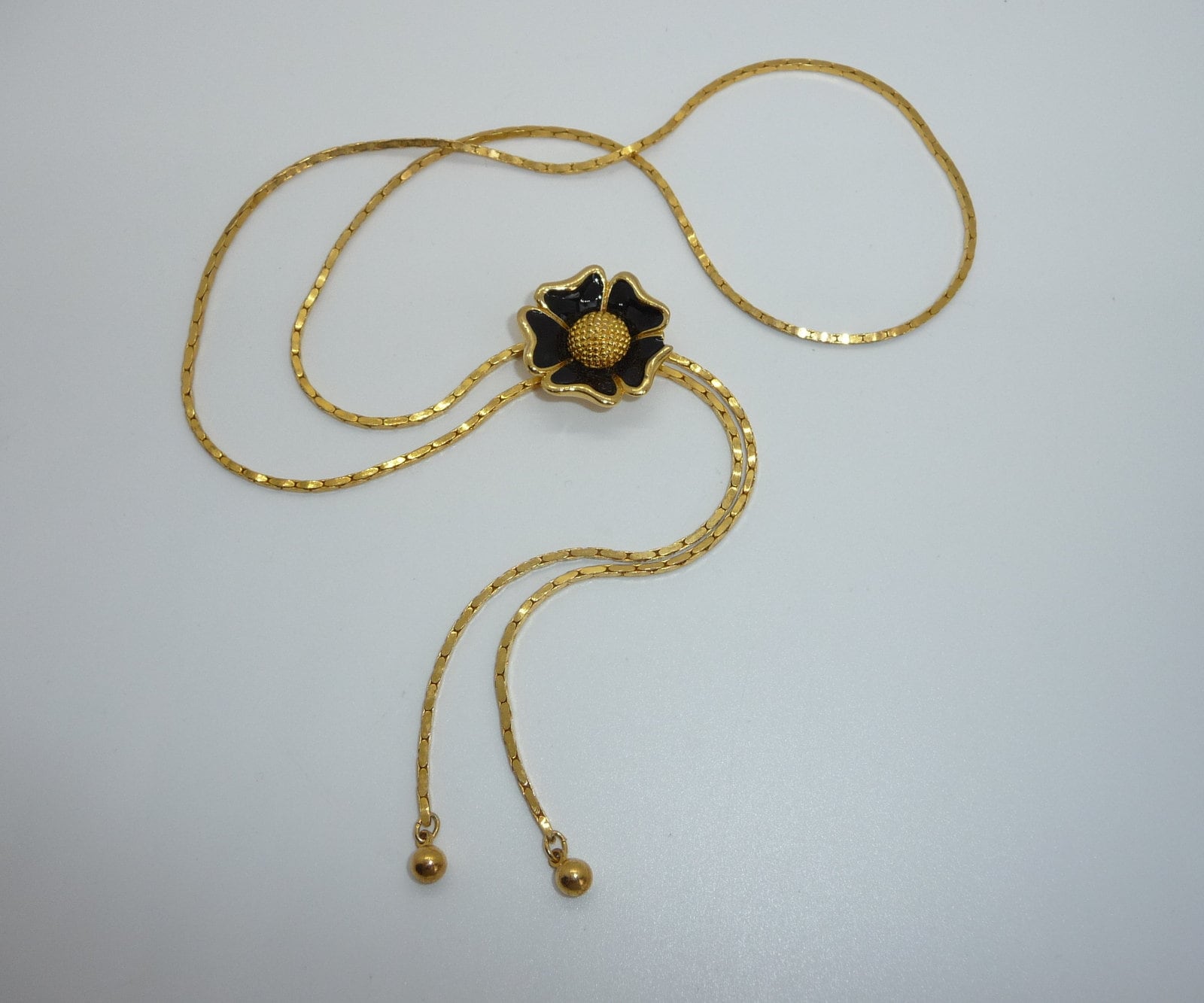 Vintage Risis Pat 1094 483 Gold Plated Black Enamel Flower Slider