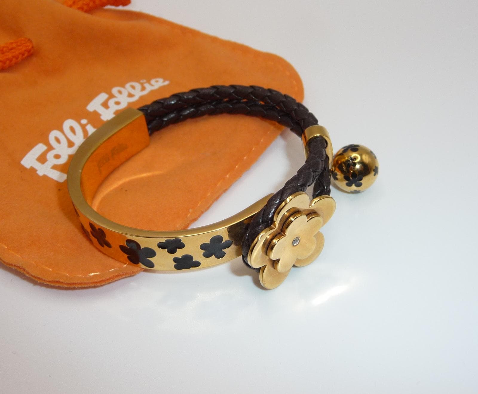 Folli Follie Gold Plated Crystal Set Daisy Flower Bracelet - Black